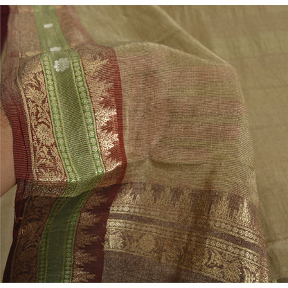 Sanskriti Vintage Golden Brown Sarees Pure Silk Hand Woven Fabric Premium Sari