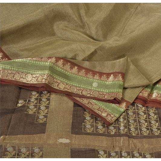 Sanskriti Vintage Golden Brown Sarees Pure Silk Hand Woven Fabric Premium Sari