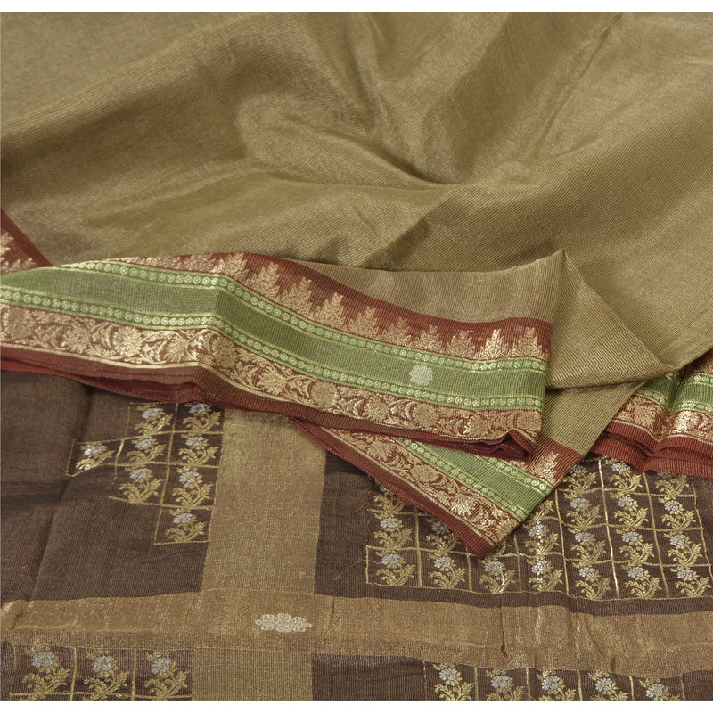 Sanskriti Vintage Golden Brown Sarees Pure Silk Hand Woven Fabric Premium Sari