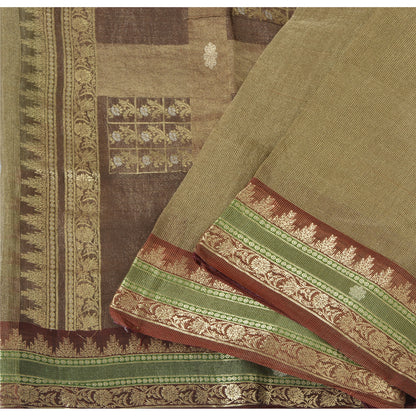 Sanskriti Vintage Golden Brown Sarees Pure Silk Hand Woven Fabric Premium Sari