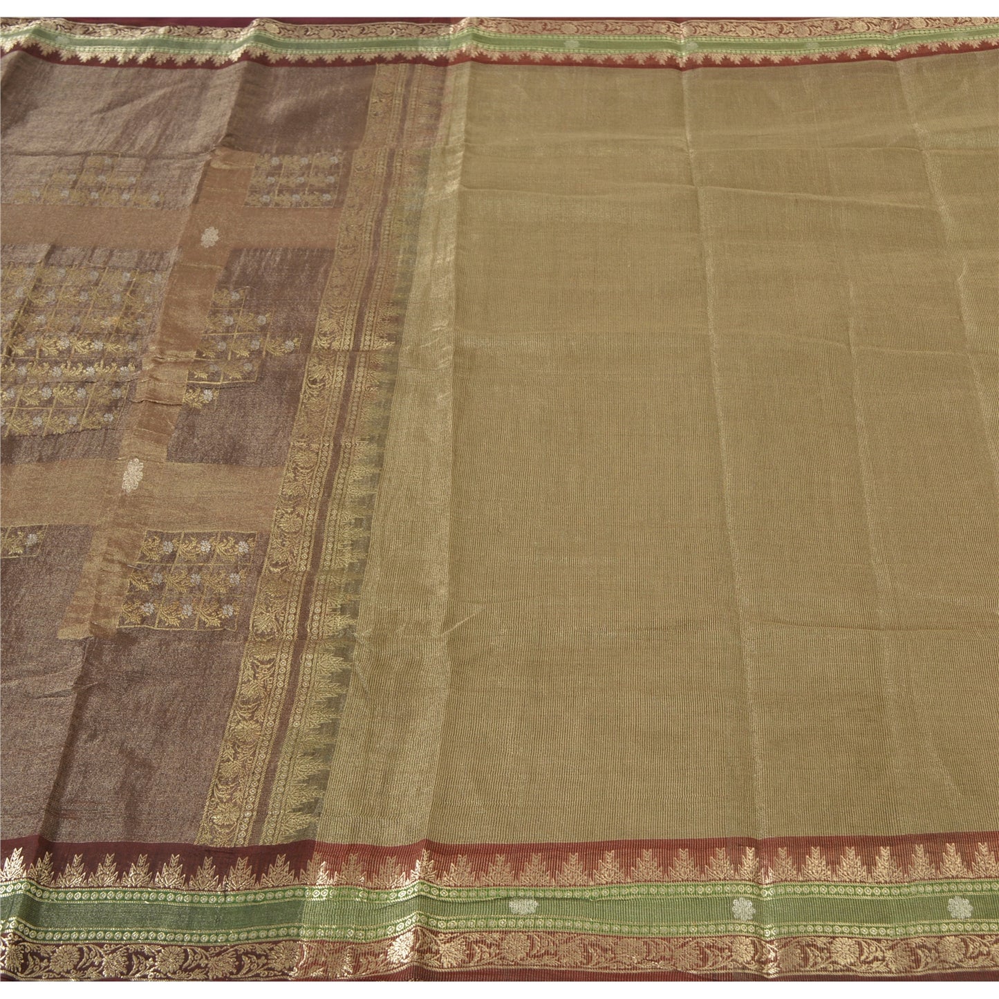 Sanskriti Vintage Golden Brown Sarees Pure Silk Hand Woven Fabric Premium Sari