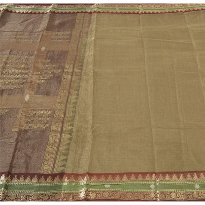 Sanskriti Vintage Golden Brown Sarees Pure Silk Hand Woven Fabric Premium Sari