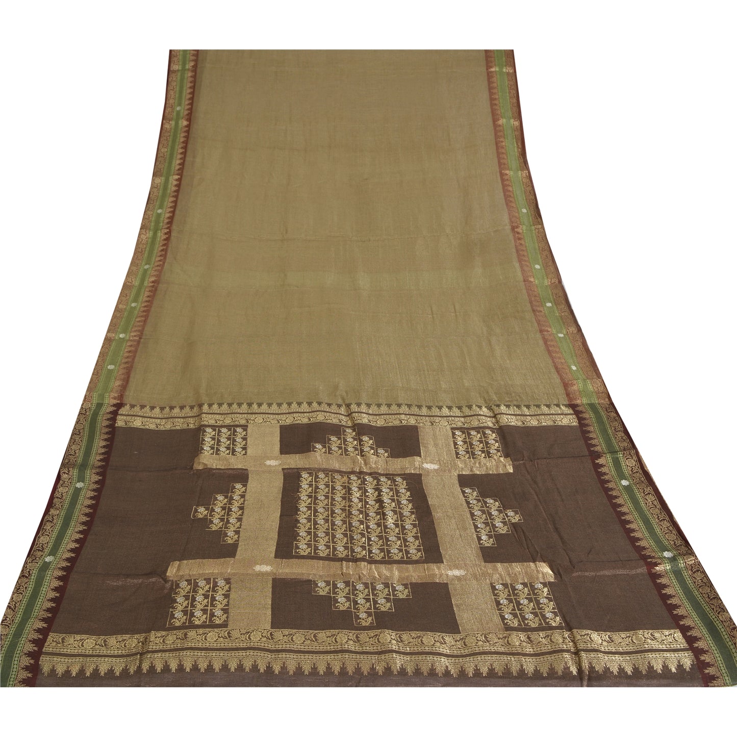 Sanskriti Vintage Golden Brown Sarees Pure Silk Hand Woven Fabric Premium Sari