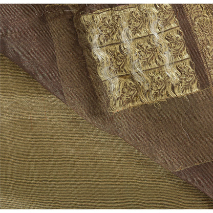 Sanskriti Vintage Golden Brown Sarees Pure Silk Hand Woven Fabric Premium Sari