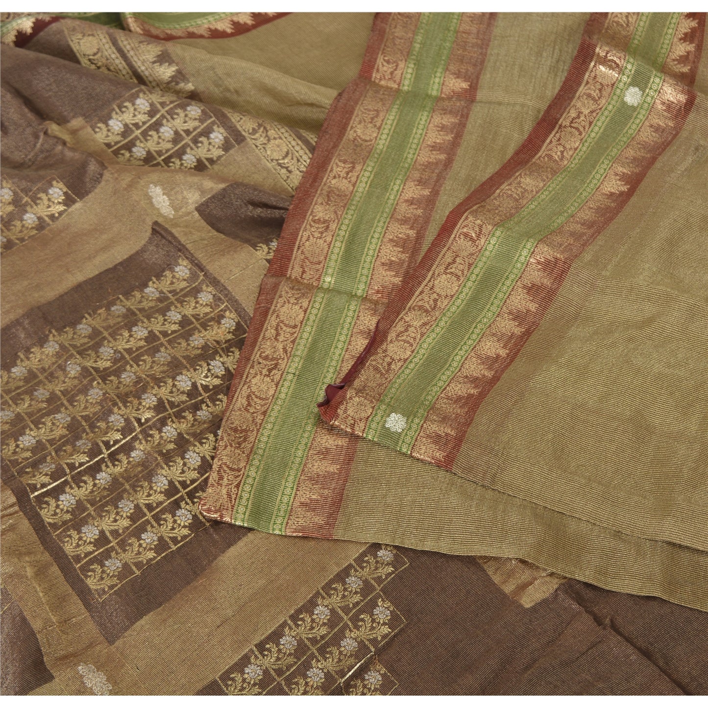 Sanskriti Vintage Golden Brown Sarees Pure Silk Hand Woven Fabric Premium Sari
