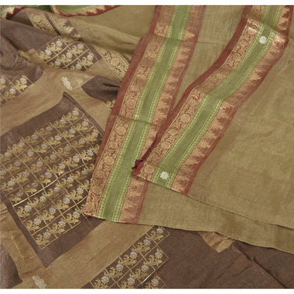 Sanskriti Vintage Golden Brown Sarees Pure Silk Hand Woven Fabric Premium Sari