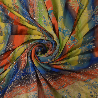 Sanskriti Vintage Sarees Pure Crepe Silk Hand Embroidered Fabric Kantha Sari