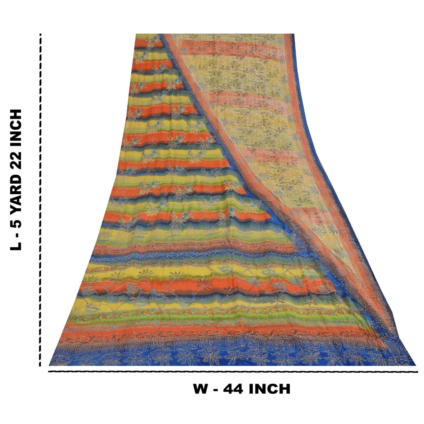 Sanskriti Vintage Sarees Pure Crepe Silk Hand Embroidered Fabric Kantha Sari