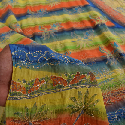 Sanskriti Vintage Sarees Pure Crepe Silk Hand Embroidered Fabric Kantha Sari