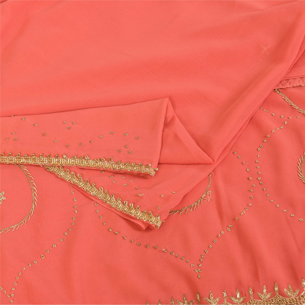 Sanskriti Vintage Peach Sarees Georgette Hand Beaded Premium Sari Craft Fabric