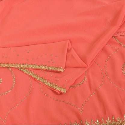 Sanskriti Vintage Peach Sarees Georgette Hand Beaded Premium Sari Craft Fabric