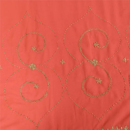 Sanskriti Vintage Peach Sarees Georgette Hand Beaded Premium Sari Craft Fabric