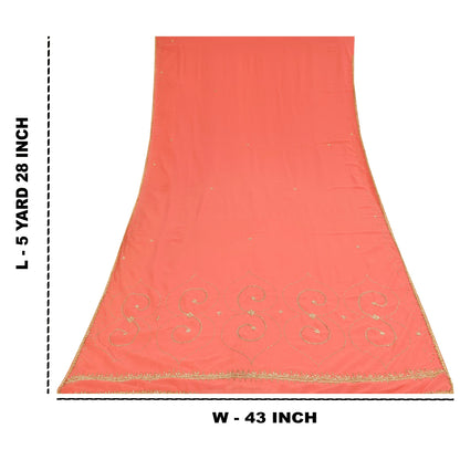 Sanskriti Vintage Peach Sarees Georgette Hand Beaded Premium Sari Craft Fabric