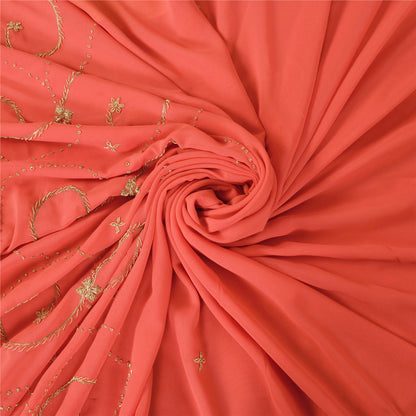 Sanskriti Vintage Peach Sarees Georgette Hand Beaded Premium Sari Craft Fabric
