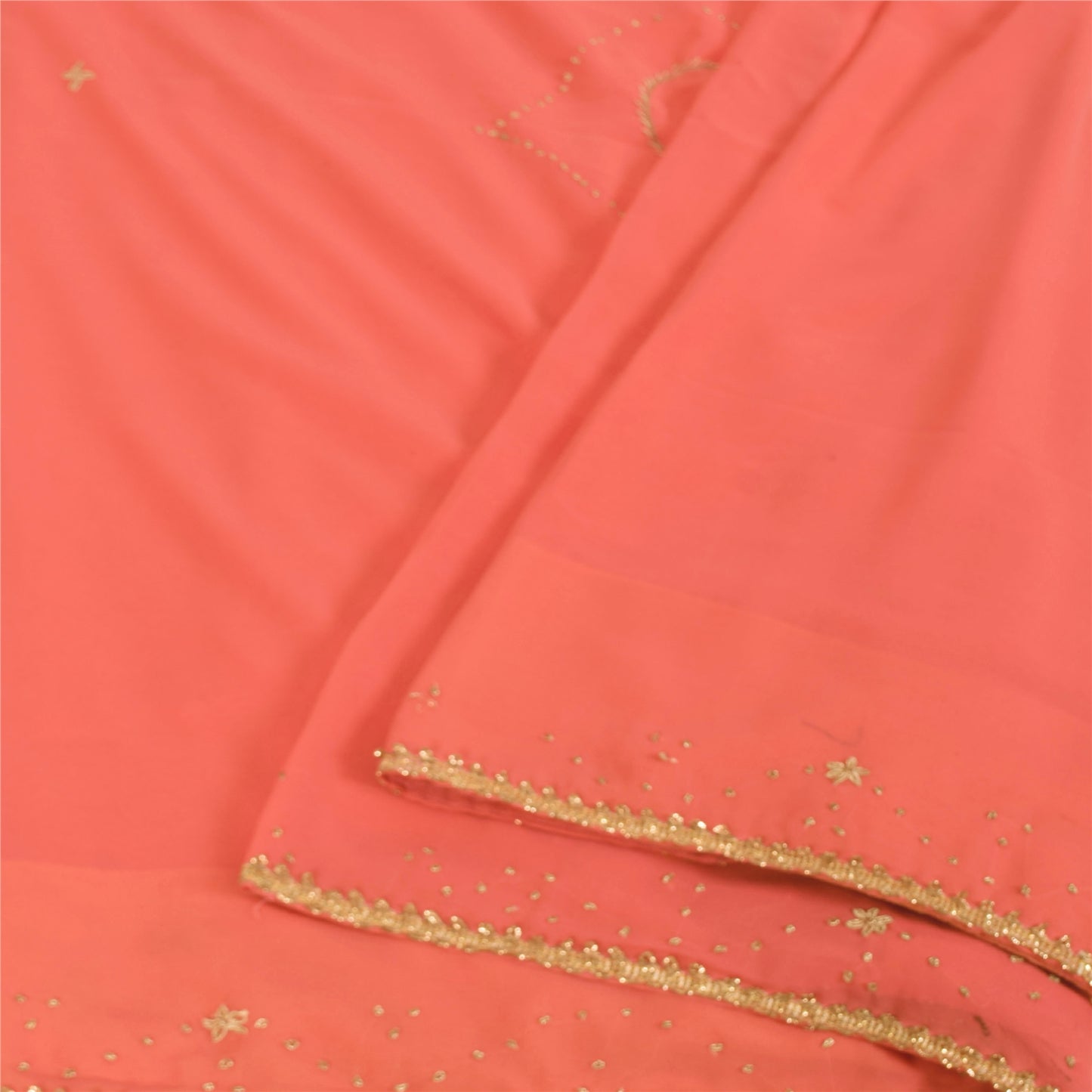 Sanskriti Vintage Peach Sarees Georgette Hand Beaded Premium Sari Craft Fabric