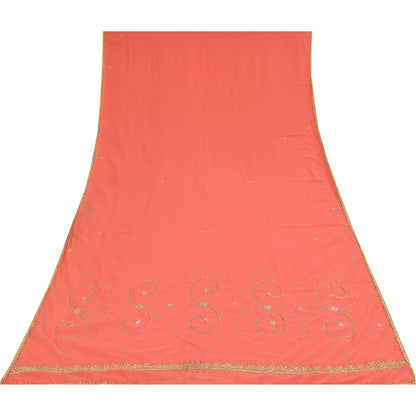 Sanskriti Vintage Peach Sarees Georgette Hand Beaded Premium Sari Craft Fabric