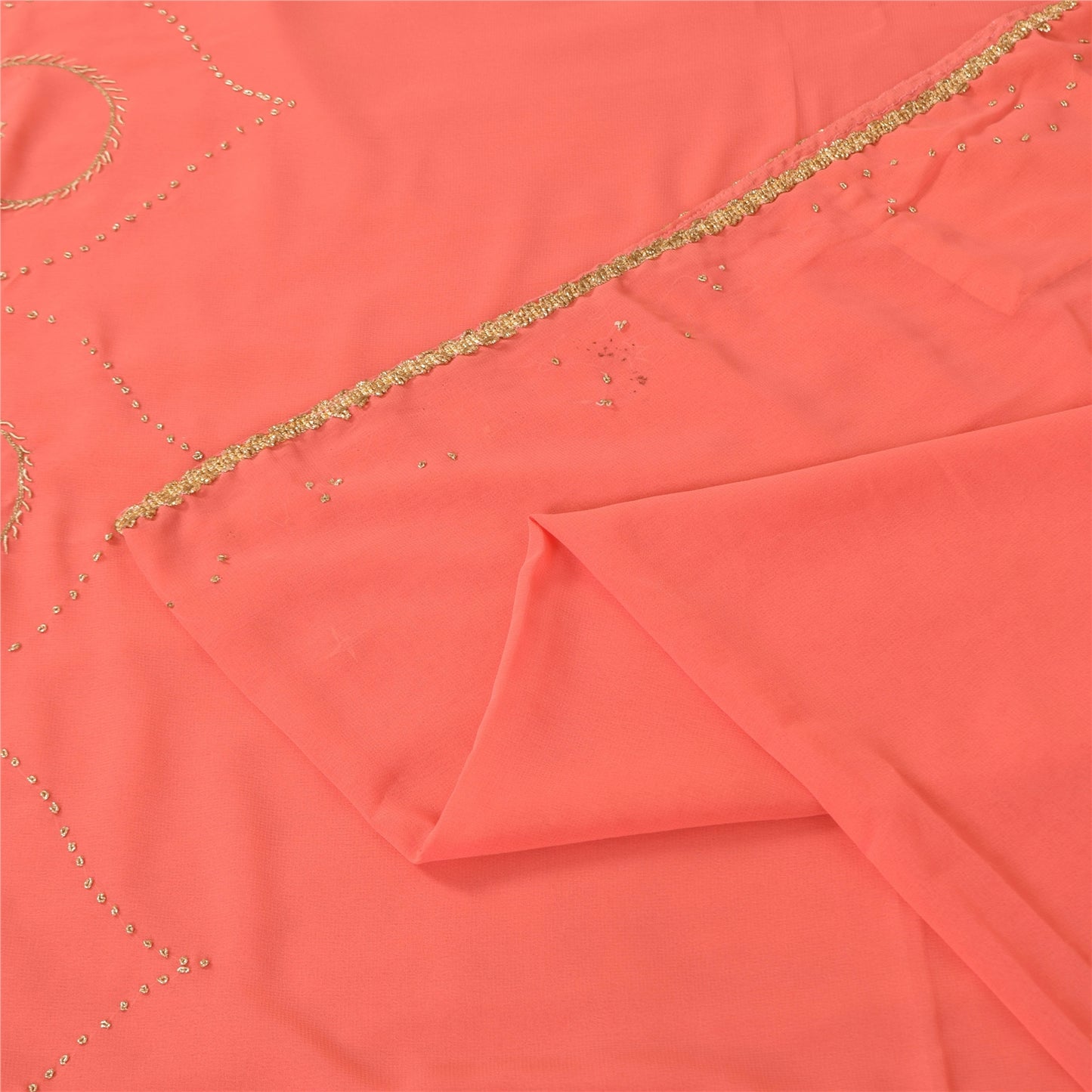 Sanskriti Vintage Peach Sarees Georgette Hand Beaded Premium Sari Craft Fabric