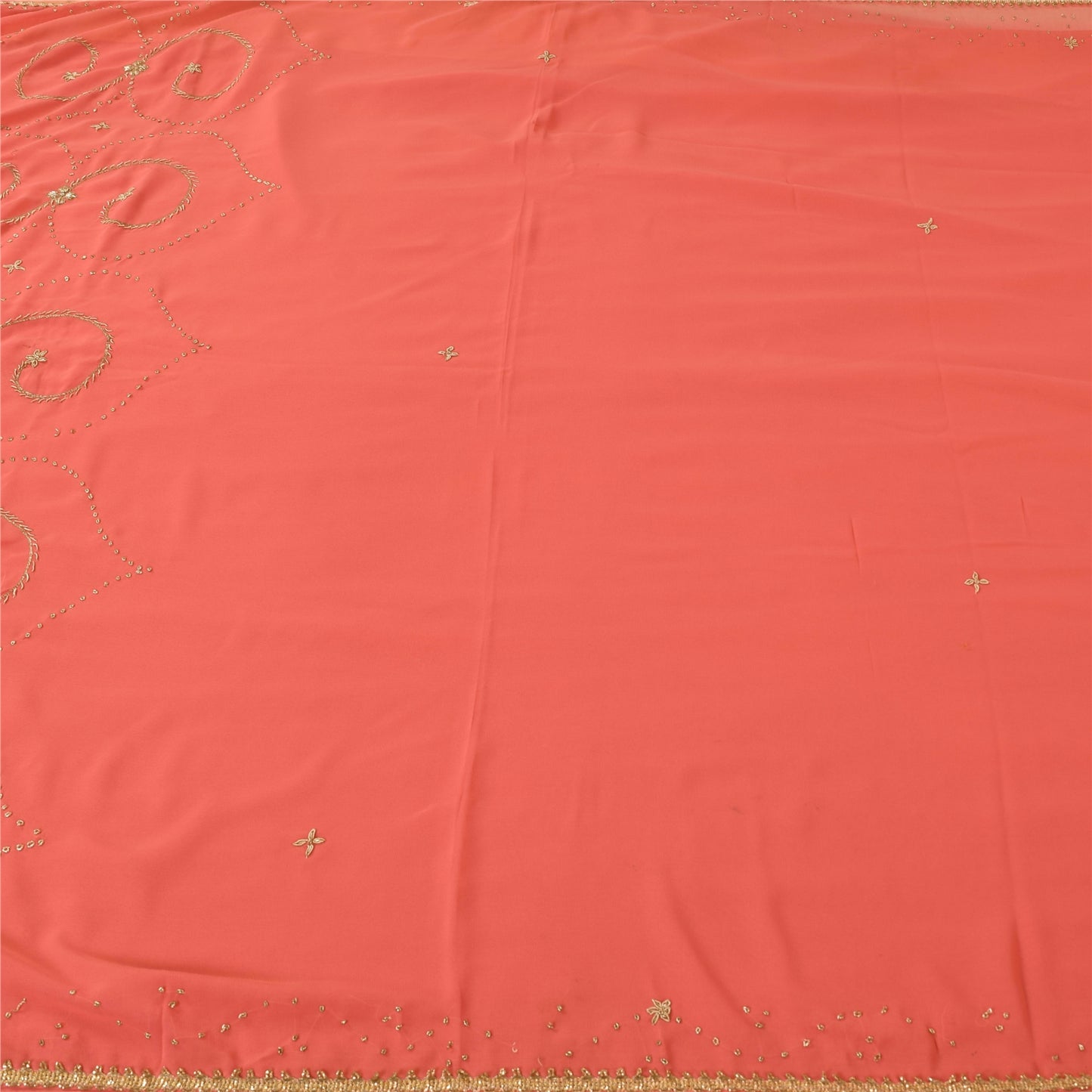 Sanskriti Vintage Peach Sarees Georgette Hand Beaded Premium Sari Craft Fabric