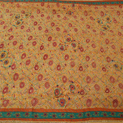 Sanskriti Vintage Yellow Sarees Pure Georgette Silk Hand Beaded Sari 6yrd Fabric
