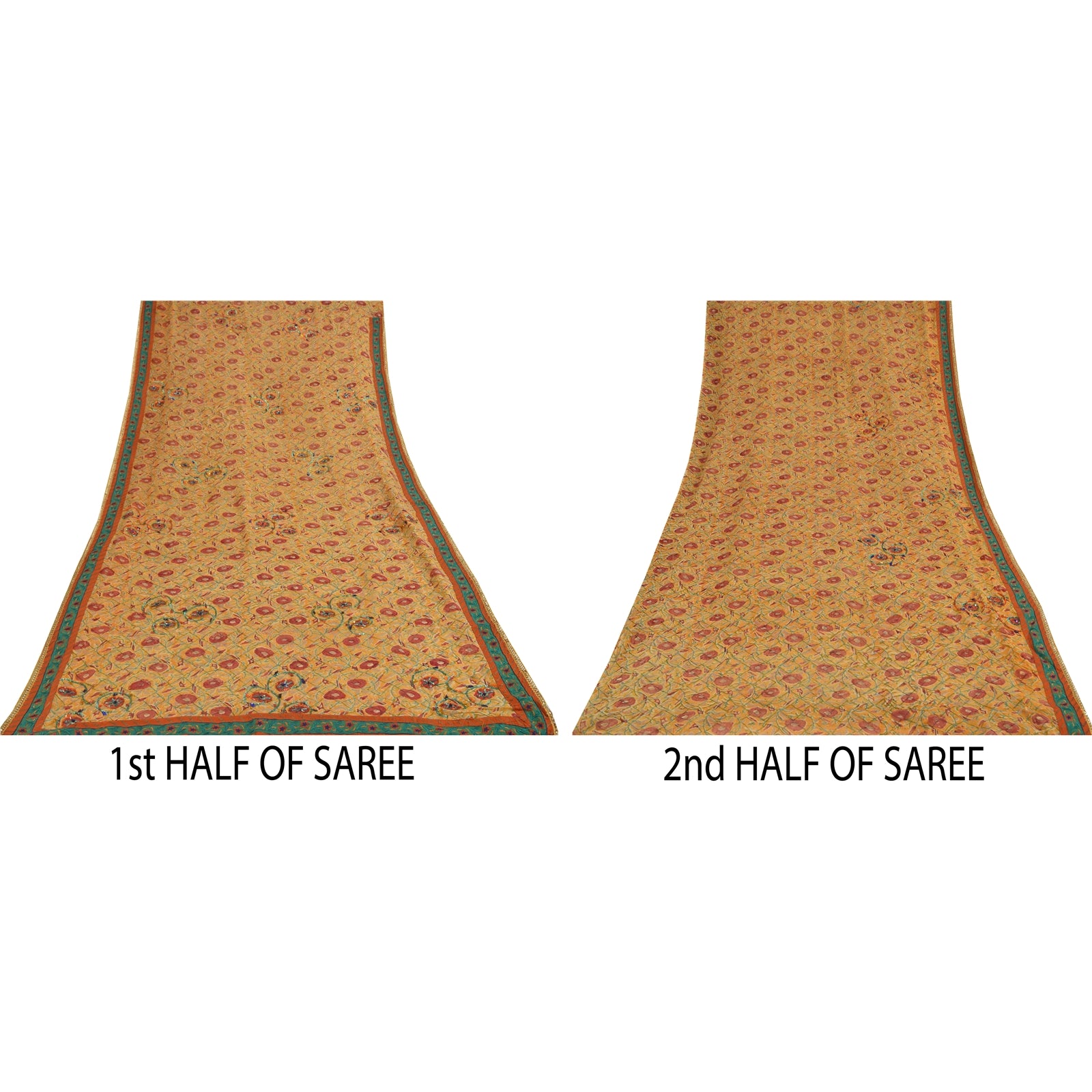 Sanskriti Vintage Yellow Sarees Pure Georgette Silk Hand Beaded Sari 6yrd Fabric