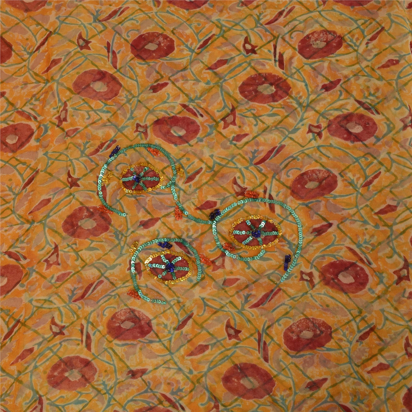 Sanskriti Vintage Yellow Sarees Pure Georgette Silk Hand Beaded Sari 6yrd Fabric
