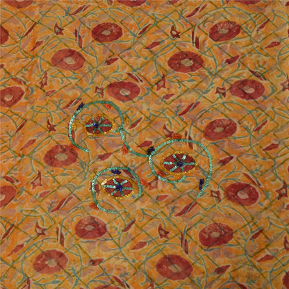 Sanskriti Vintage Yellow Sarees Pure Georgette Silk Hand Beaded Sari 6yrd Fabric