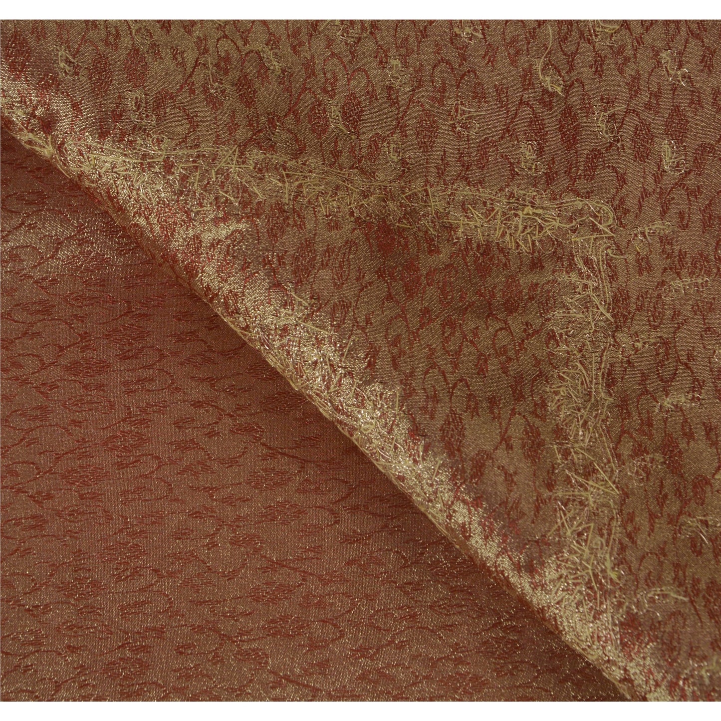 Sanskrit Vintage Dark Red Saree Tissue Hand Beaded Woven Craft Fabric Sari Zari