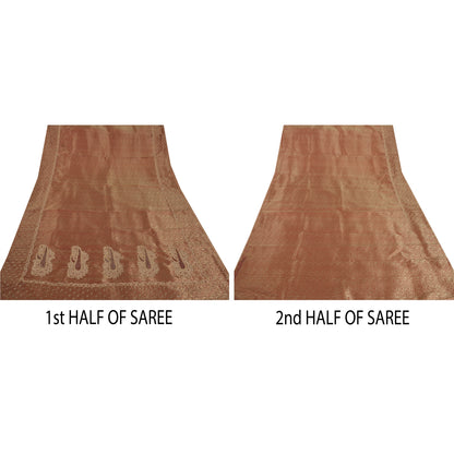 Sanskrit Vintage Dark Red Saree Tissue Hand Beaded Woven Craft Fabric Sari Zari