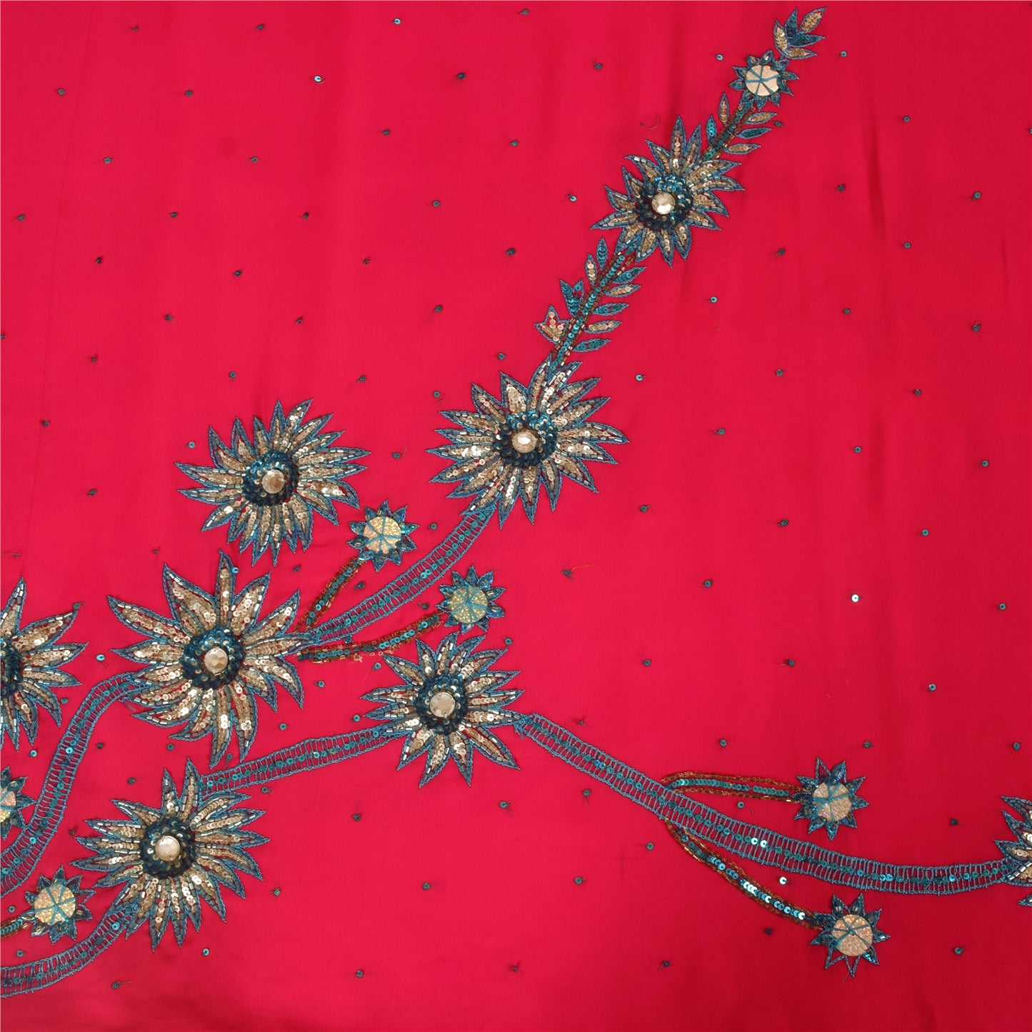 Sanskriti Vintage Pink Sarees Georgette Hand Beaded Craft Fabric 5 YD Sari