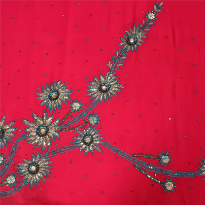 Sanskriti Vintage Pink Sarees Georgette Hand Beaded Craft Fabric 5 YD Sari