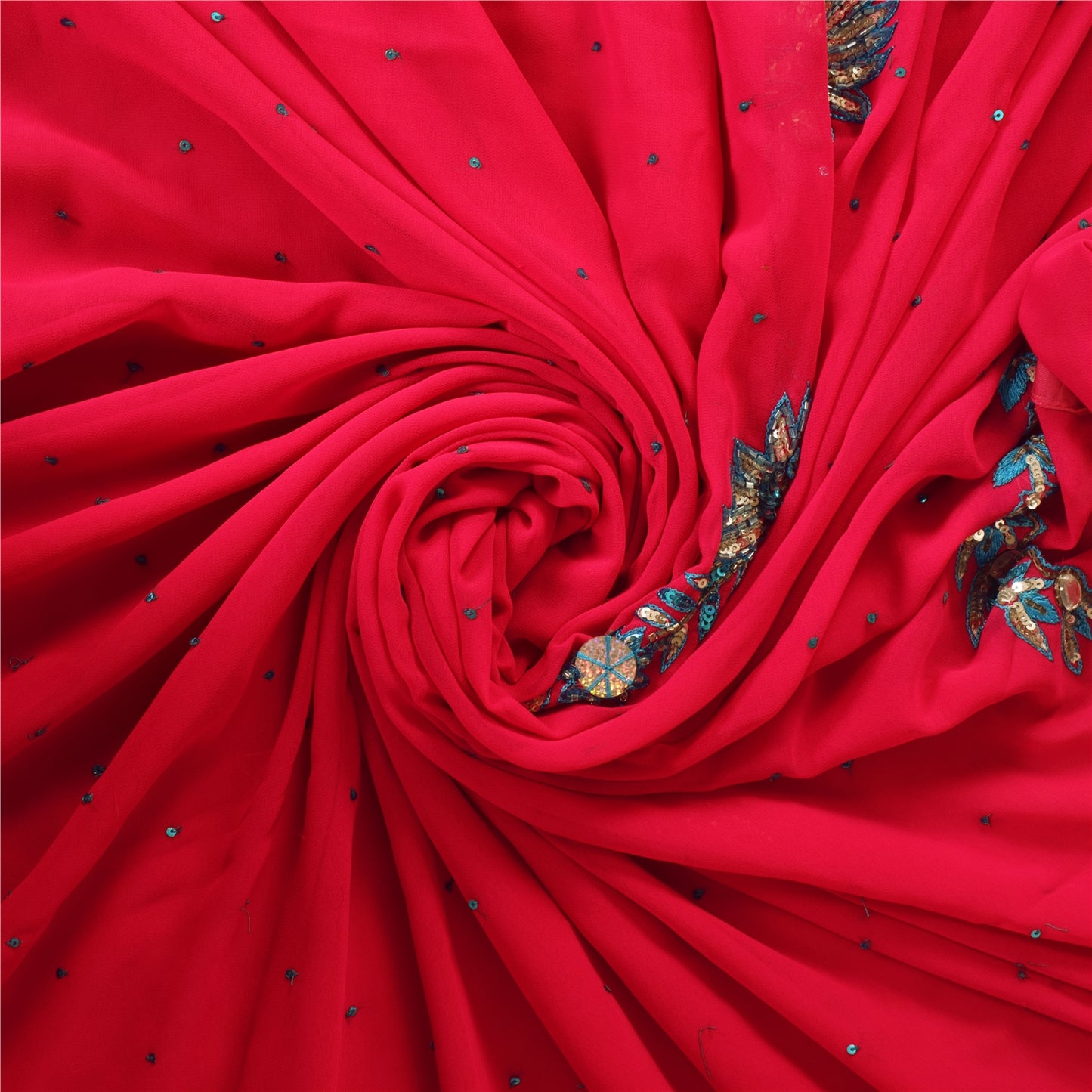 Sanskriti Vintage Pink Sarees Georgette Hand Beaded Craft Fabric 5 YD Sari