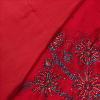 Sanskriti Vintage Pink Sarees Georgette Hand Beaded Craft Fabric 5 YD Sari
