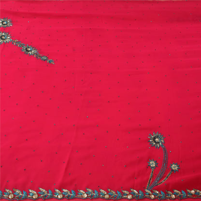 Sanskriti Vintage Pink Sarees Georgette Hand Beaded Craft Fabric 5 YD Sari