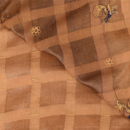 Sanskriti Vintage Indian Brown Sarees Pure Silk Hand Embroidered Sari 5yd Fabric