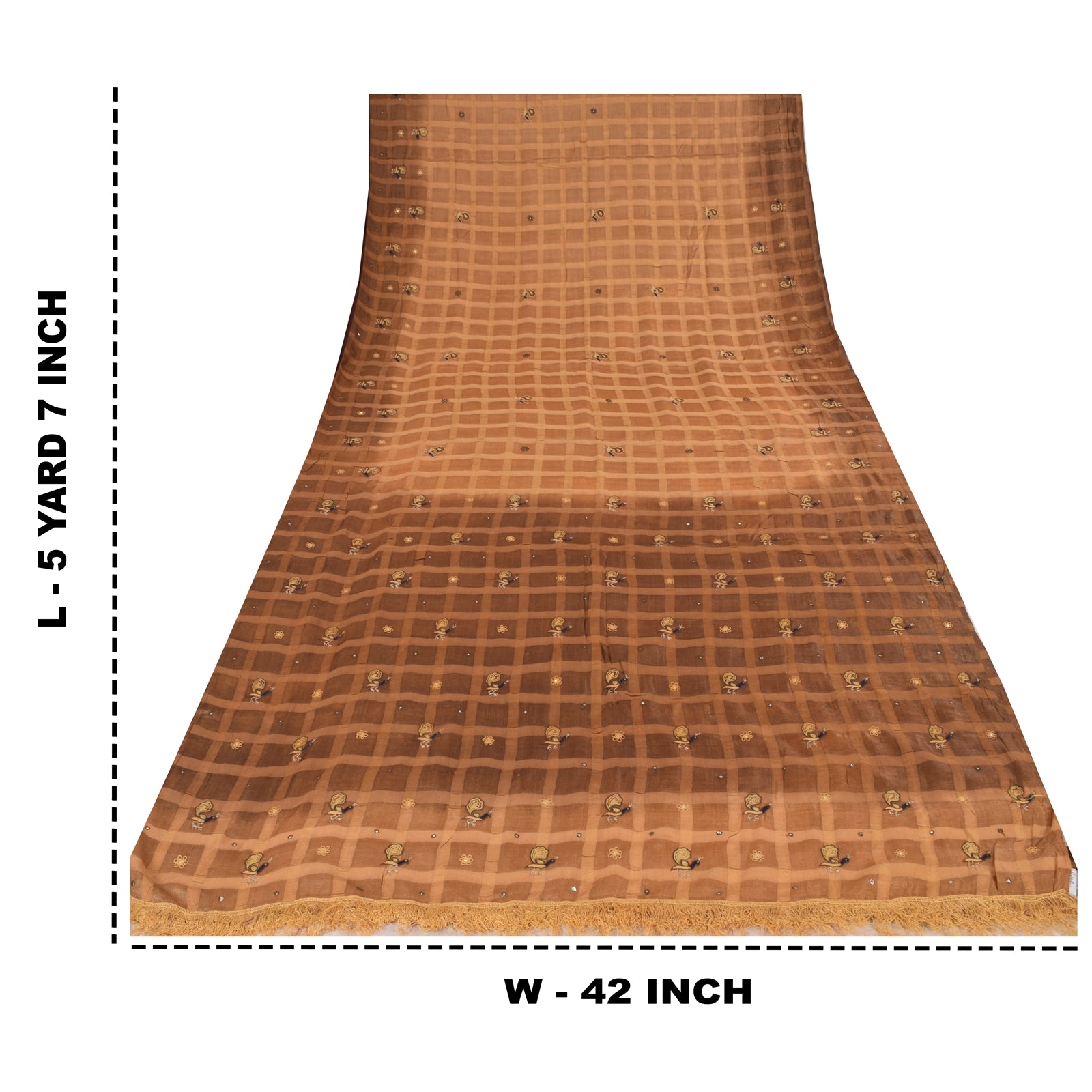 Sanskriti Vintage Indian Brown Sarees Pure Silk Hand Embroidered Sari 5yd Fabric