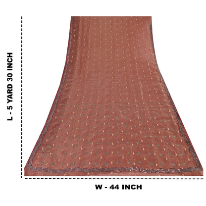 Sanskriti Vintage Sari Organza Dark Red Sarees Hand Bead Woven 5Yd Craft Fabric Assorted Scraps, Upcycled Remnant Fabric