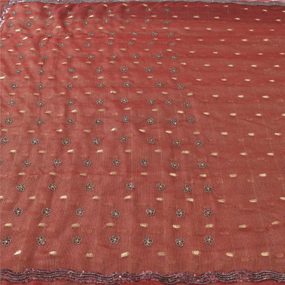 Sanskriti Vintage Sari Organza Dark Red Sarees Hand Bead Woven 5Yd Craft Fabric Assorted Scraps, Upcycled Remnant Fabric