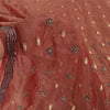 Sanskriti Vintage Sari Organza Dark Red Sarees Hand Bead Woven 5Yd Craft Fabric Assorted Scraps, Upcycled Remnant Fabric