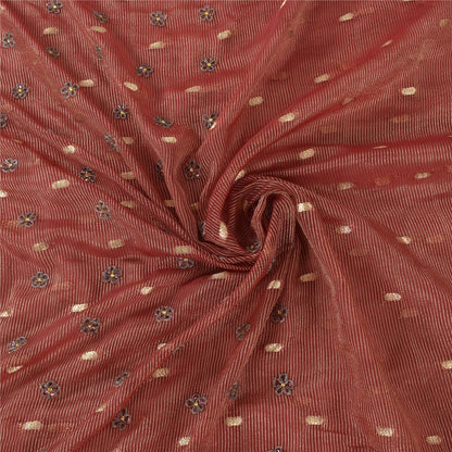 Sanskriti Vintage Sari Organza Dark Red Sarees Hand Bead Woven 5Yd Craft Fabric Assorted Scraps, Upcycled Remnant Fabric