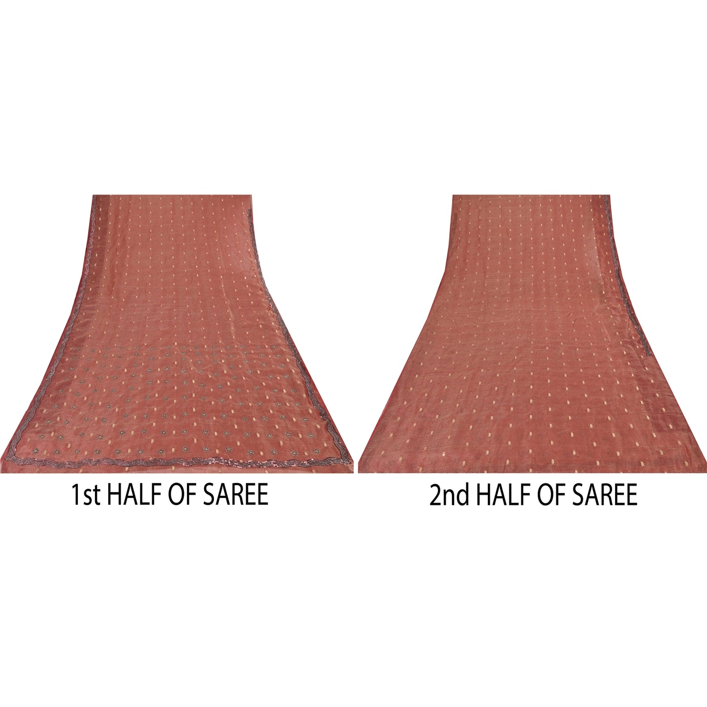 Sanskriti Vintage Sari Organza Dark Red Sarees Hand Bead Woven 5Yd Craft Fabric Assorted Scraps, Upcycled Remnant Fabric