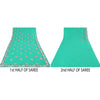 Sanskriti Vintage Sari Georgette Turquoise Blue Sarees Embroidered 5yd Craft Fabric Design- Dresses, Kaftans, Skirts, Blouses, Projects