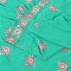 Sanskriti Vintage Sari Georgette Turquoise Blue Sarees Embroidered 5yd Craft Fabric Design- Dresses, Kaftans, Skirts, Blouses, Projects