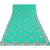 Sanskriti Vintage Sari Georgette Turquoise Blue Sarees Embroidered 5yd Craft Fabric Design- Dresses, Kaftans, Skirts, Blouses, Projects