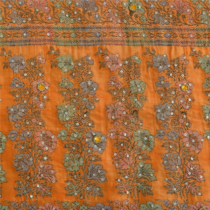 Sanskriti Vintage Orange Sarees 100%Pure Silk Hand Beaded Woven Sari 5+yd Fabric