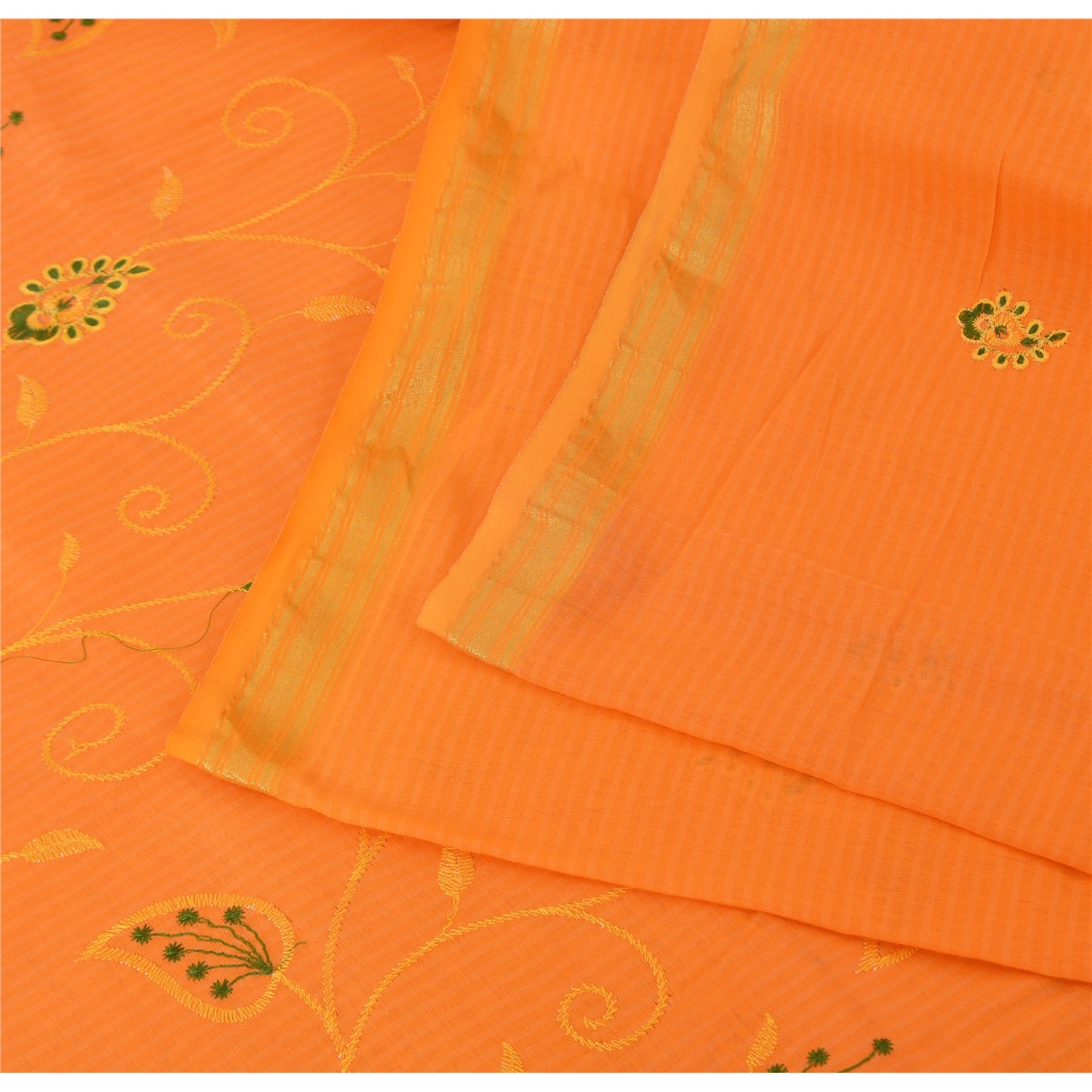 Sanskriti Vintage Orange Sarees Blend Cotton Embroidered Premium Sari 5yd Fabric