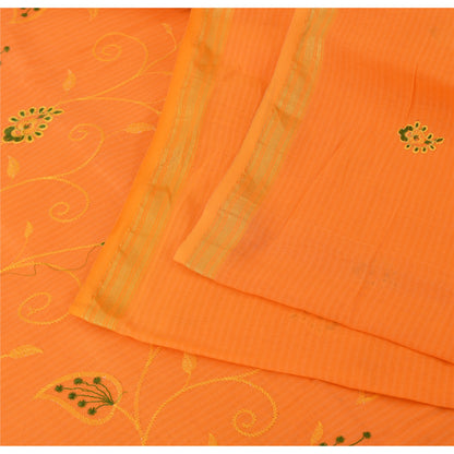 Sanskriti Vintage Orange Sarees Blend Cotton Embroidered Premium Sari 5yd Fabric