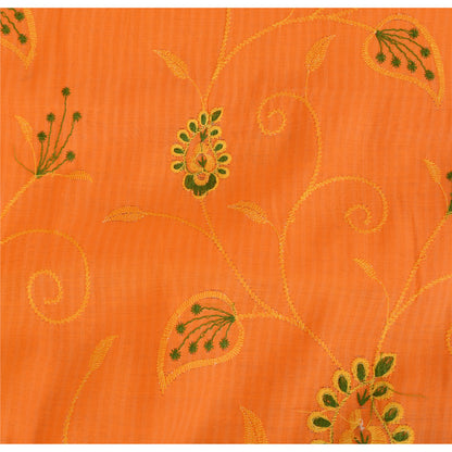 Sanskriti Vintage Orange Sarees Blend Cotton Embroidered Premium Sari 5yd Fabric