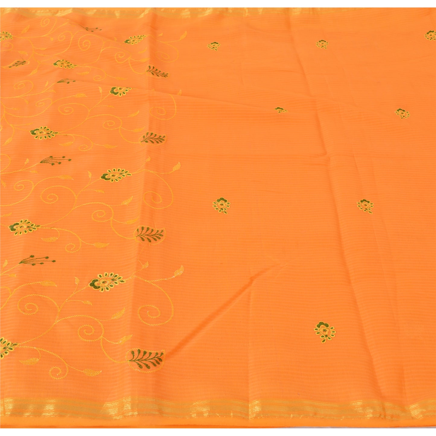 Sanskriti Vintage Orange Sarees Blend Cotton Embroidered Premium Sari 5yd Fabric