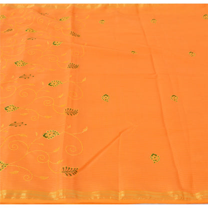 Sanskriti Vintage Orange Sarees Blend Cotton Embroidered Premium Sari 5yd Fabric
