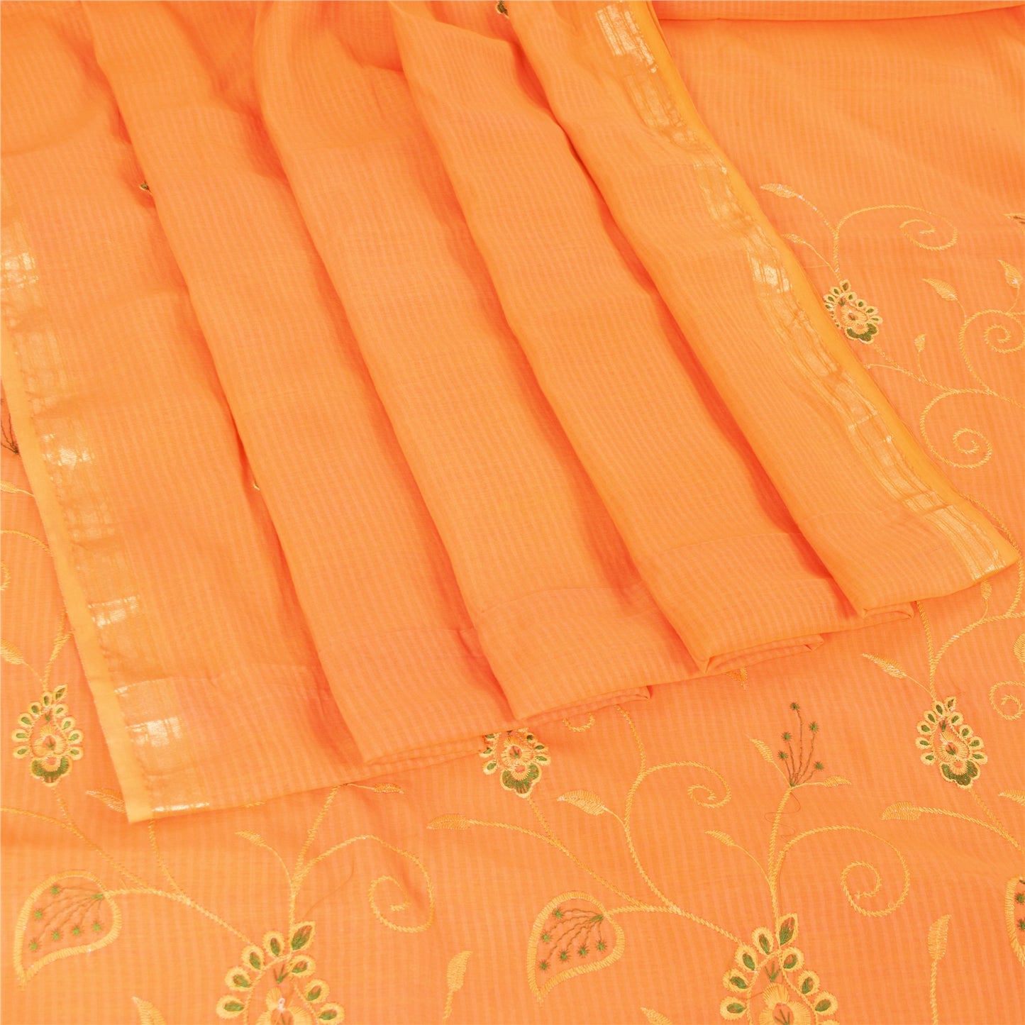 Sanskriti Vintage Orange Sarees Blend Cotton Embroidered Premium Sari 5yd Fabric